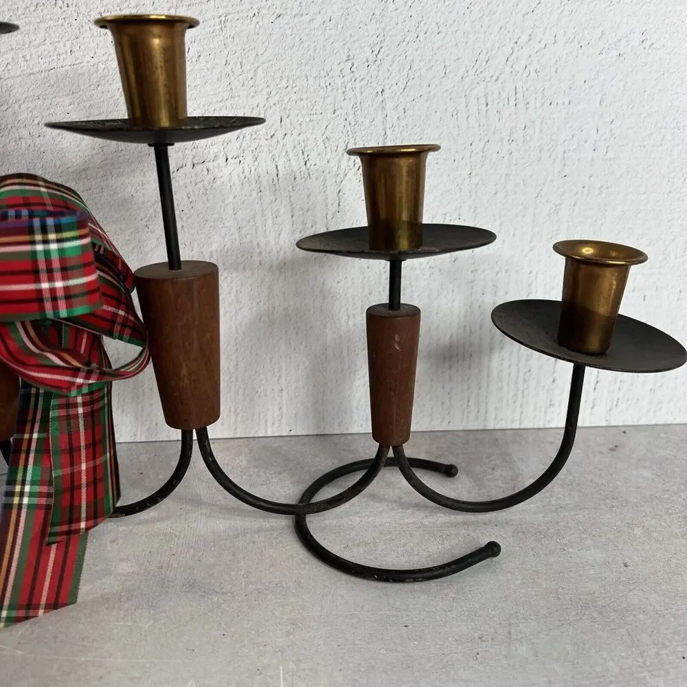 Vintage 70s MCM Candelabra‎ Holds 7 Candle Sticks Holiday Bow